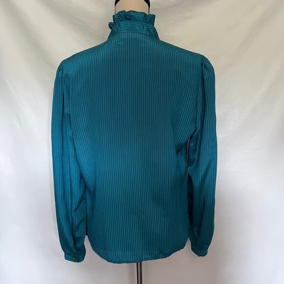 Vtg 80s Jonathan Martin Ruffle Neck Womens Top Sz 11/12 Coquette Secretary Retro - Picture 7 of 13